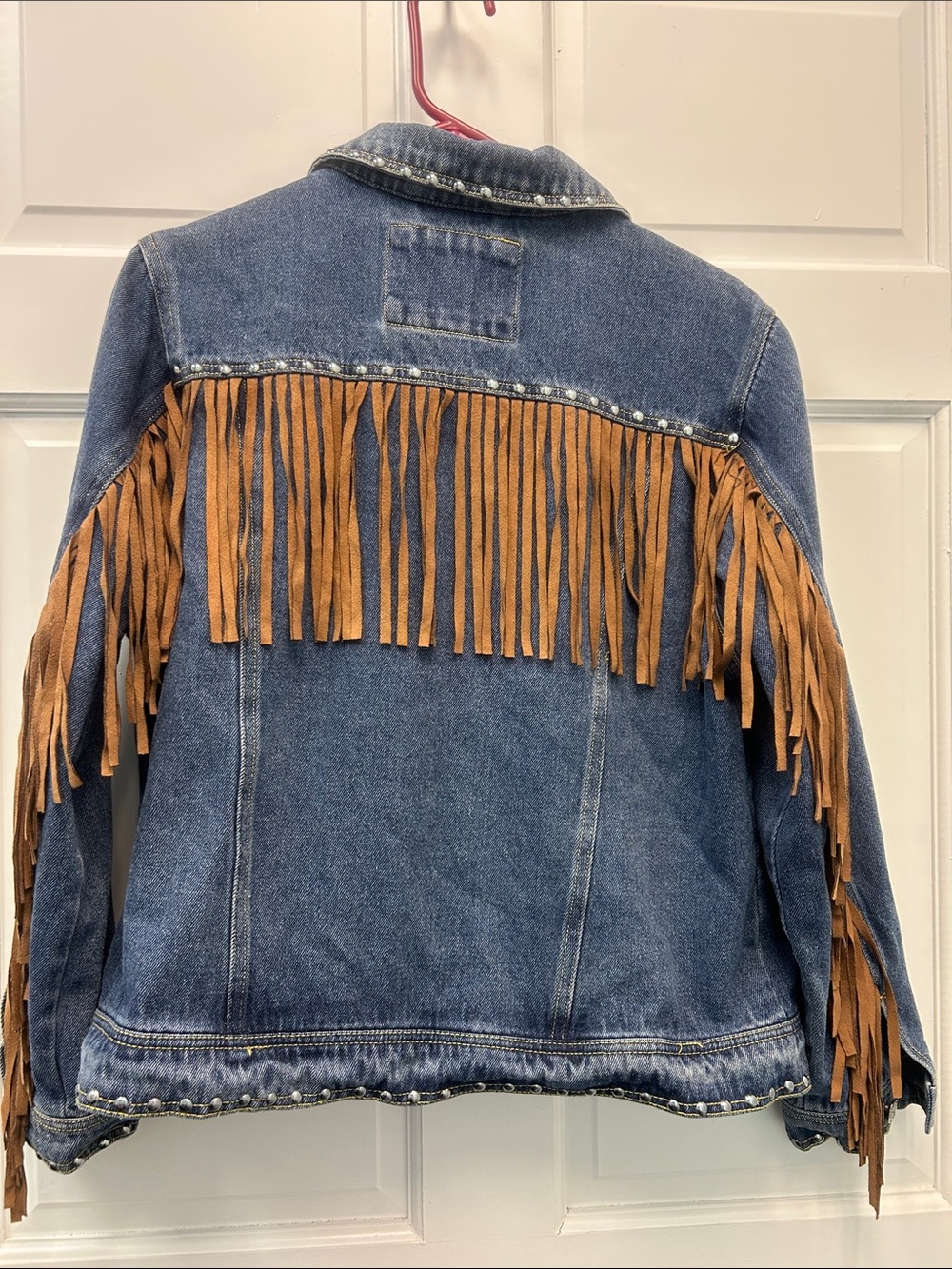 Like New Yellowstone Women’s Fringe Studded Jean Jacket Size L Western Cowgirl